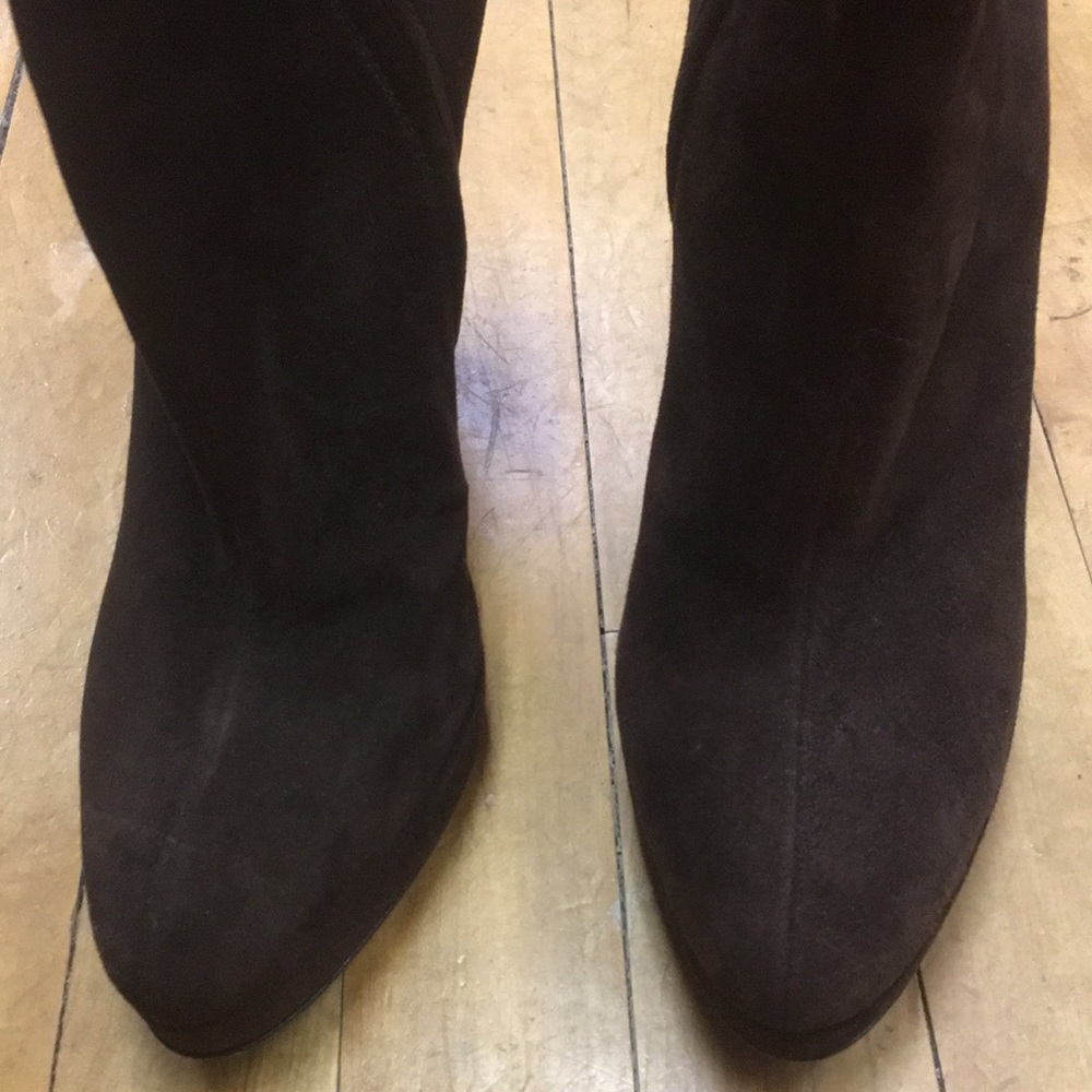 39.5 chocolate Brown Suede Mid Calf Boot Prada - Picture 3 of 8